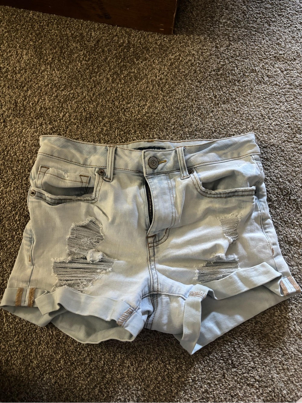 Aeropostale Light Blue Distressed Denim Shorts High Rise Midi